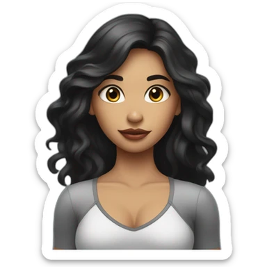 A think Indian girl with long black wavy hair, big lips and eyes, and very fair skin, lifting weights at the gym sticker