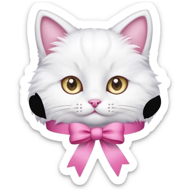 white cat with pink ribbon sticker