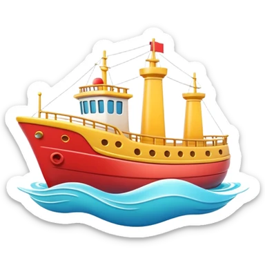 A 3D emoji of a ship in Apple style, glossy and smooth surface, bright clean colors with subtle shading, simple and minimal details, no face or expressions, floating on calm ocean, soft shadows, high-quality render, isolated on white background.


 sticker