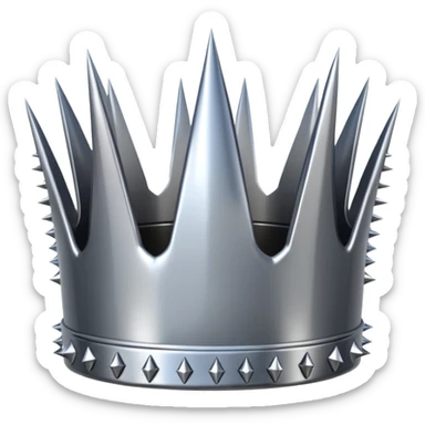 A spiked crown emoji made of silver chrome, sharp yet rounded metallic spikes, glossy reflections, aggressive luxury swag aesthetic, iOS emoji style, centered, clean white background sticker