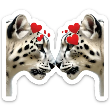 Two kissing snow leopards surrounded with red hearts  sticker