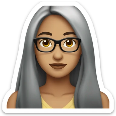 Pretty Hispanic girl with black long hair with glasses and black shirt sticker