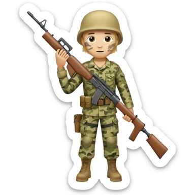 Full body of a Blonde army man holding service weapon and wearing camo uniform  sticker