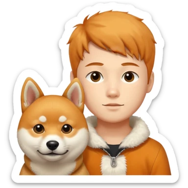 boy with shiba inu dog sticker