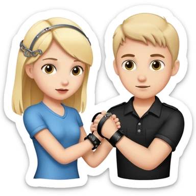 Girl putting handcuffs on boy sticker