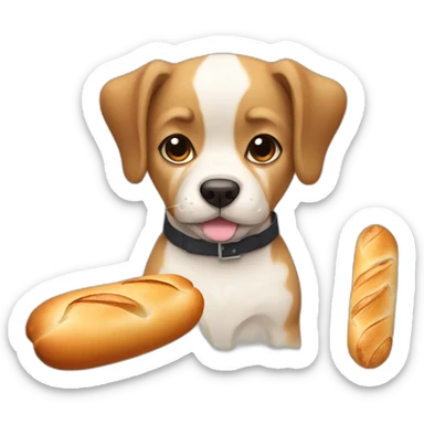 french dog with a small moustache and a  baguette sticker
