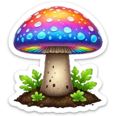 rainbow glowing magic mushroom with dirt sticker