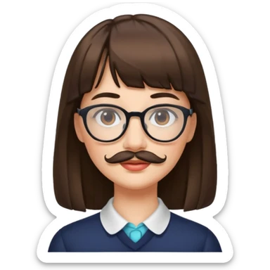 woman with bangs and glasses and beautiful mustache sticker
