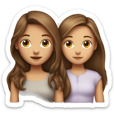 A girl holding a sister with brown hair with long hair sticker