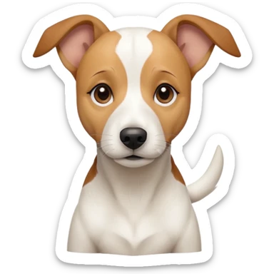a full body facing front on of a buff white beagle cross jack russell terrier looking dog the size of a kelpie with light brown long ears resting on its face and a light brown patch above one eye and a large snout. the rest of the dog is completely white.  sticker