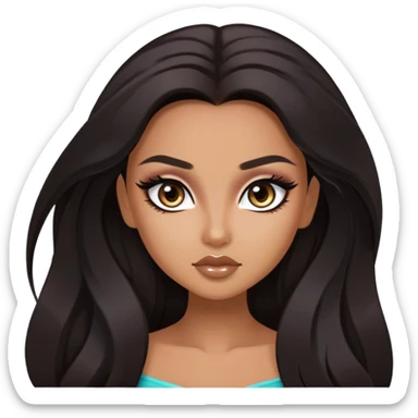 dark long hair, pretty eyes, pretty makeup, pretty bratz baddie sticker