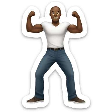 a black man standing on his tip toes with his arms raised up high making fists sticker