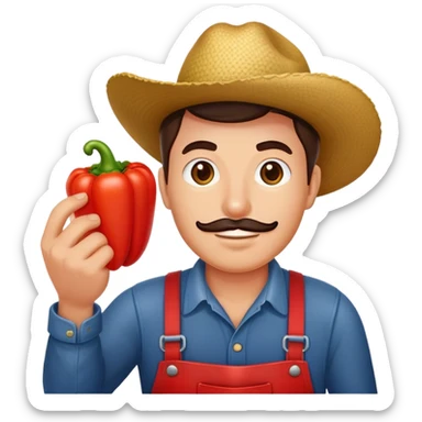 farmer holding a red bell pepper sticker