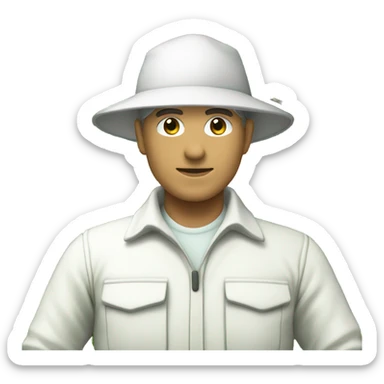 gardener pith helmet jacket white green trees  sticker