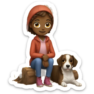 Girl with dog under fall tree sticker
