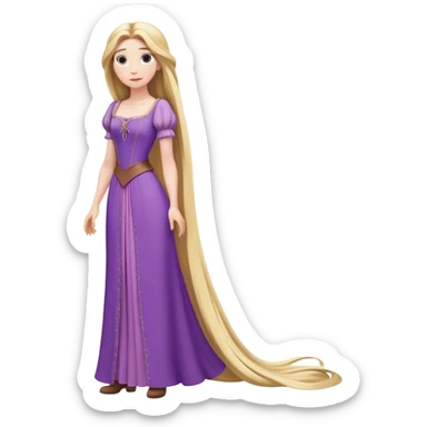 full body Rapunzel with purple dress, extremely long blonde hair, minimal style sticker
