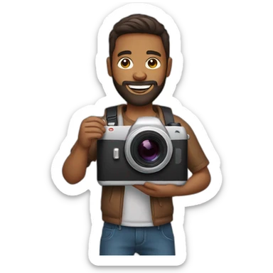 Brown skinned guy with beard holding a photo camera sticker