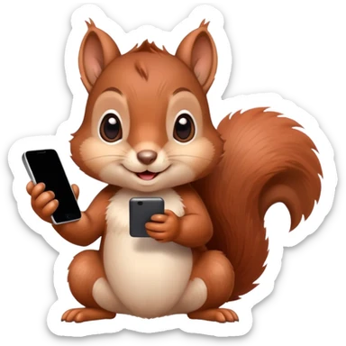 cute brown squirrel with blushing red cheeks holding a smartphone in its paw sticker