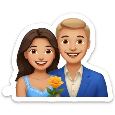 Couple  laughing traveling russian man and elegant  Latina girl delicate flowers and mountains in the background  sticker