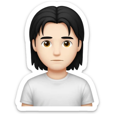 An emoji of a soft boy with black long hair and pink background. sticker