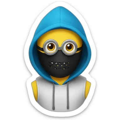 minion in a black mask and a blue sleeveless hood sticker