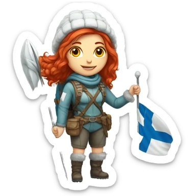 female winter mountaineer red hair holding greek flag and easter egg sticker
