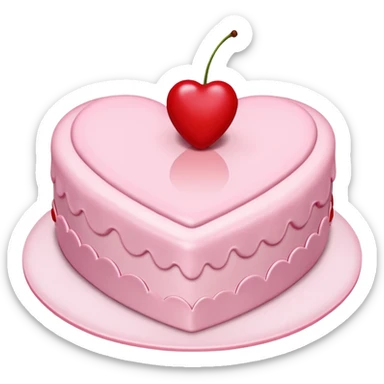 A light pink, heart-shaped cake, adorned with two cherries. sticker