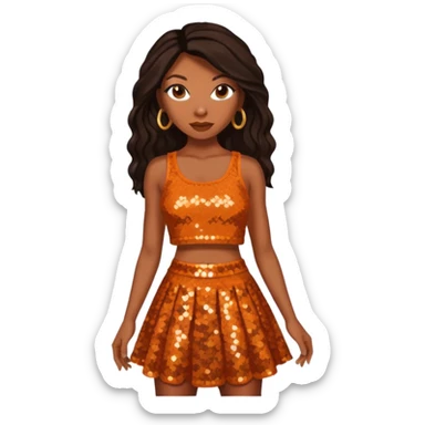 Brandy Norwood with dark brown long hair, burnt orange sequin crop top and skirt  sticker
