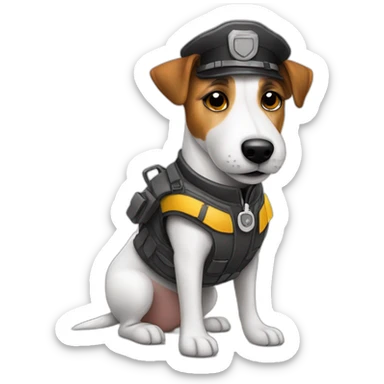 a jack russell terrier dog who works as a switchman and wears a bulletproof vest sticker