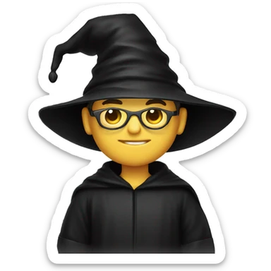 Caucasian boy with sunglasses wearing a black wizard hat sticker