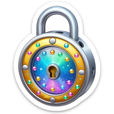 A magical lock with colorful sparkles and mystical glow around it sticker