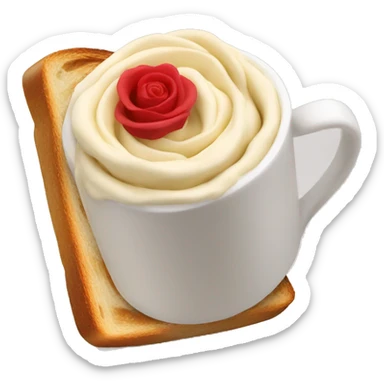 rose shape whiped crema with toast sticker