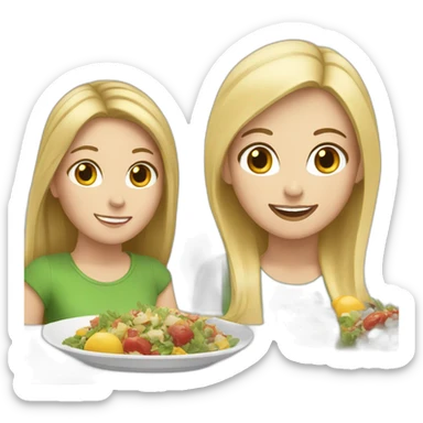 white girl with blonde hair and white girl with brunette hair eat lunch sticker