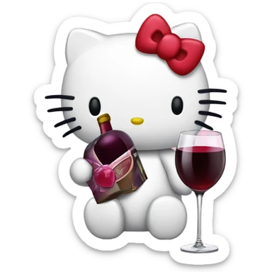 Hello Kitty drinking red wine sticker