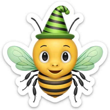 Bees with green Birthday Hat, Happy bee with striped party hat sticker