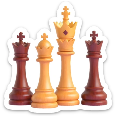 three chess kings made of rich mahogany wood, elegant style, 3D, grouped sticker