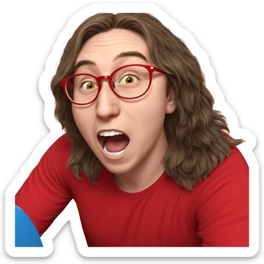 smiling person in red shirt sticker