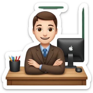 happy employee sitting at a desk sticker