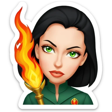 Mujer con traje de heroína negro y con fuego sticker