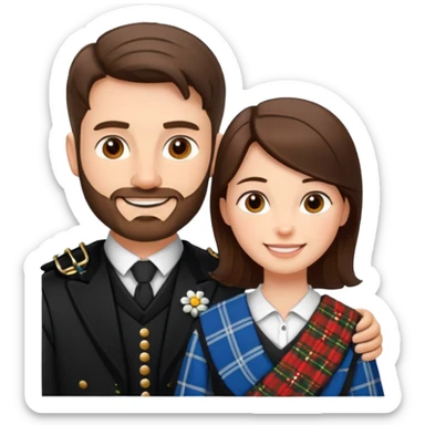 scottish man with stubble in kilt with brunette wife sticker