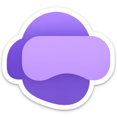 A modern, minimalistic icon of a virtual reality helmet in flat design style, using harmonious shades of purple and lilac with soft gradients or shadows for depth, suitable for mobile and web applications. sticker