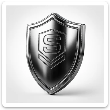 chrome style shield with beveled edges, dark metal, high gloss, sleek sticker