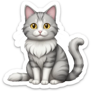 a grey and white cat sitting regally sticker