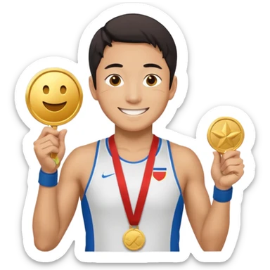 joji picking running a marathon with gold medal sticker