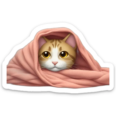 cat wrapped up in a blanket on a sofa sticker