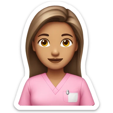 cute tan girl with long straight brown hair wearing pink scrubs sticker