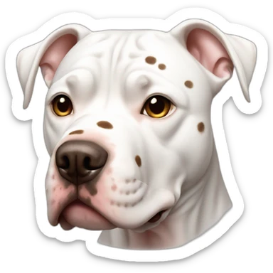 white pitbull dog with brown spots in the face and a big one spot in the eye sticker
