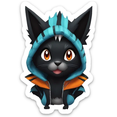 Cool Anthro Black Noibat-Quilava-Litten-Pokémon with edgy stripes hoodie spiked collar punk Full Body sticker