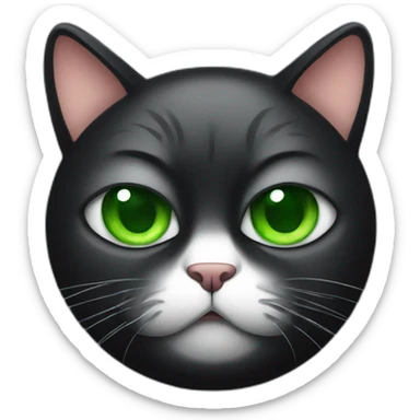 grumpy fat black cat with green eyes sticker