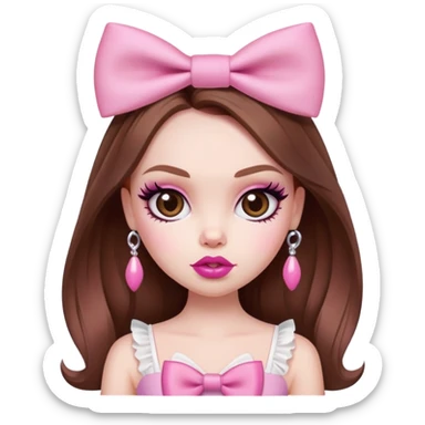 pretty bratz baddie, pale skin, pink bow, brown hair sticker